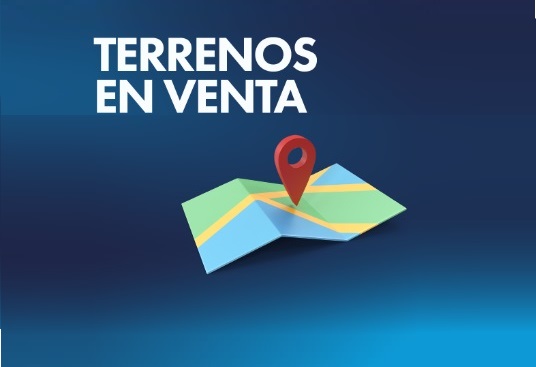 imagen con un mapa y la frase terrenos en venta